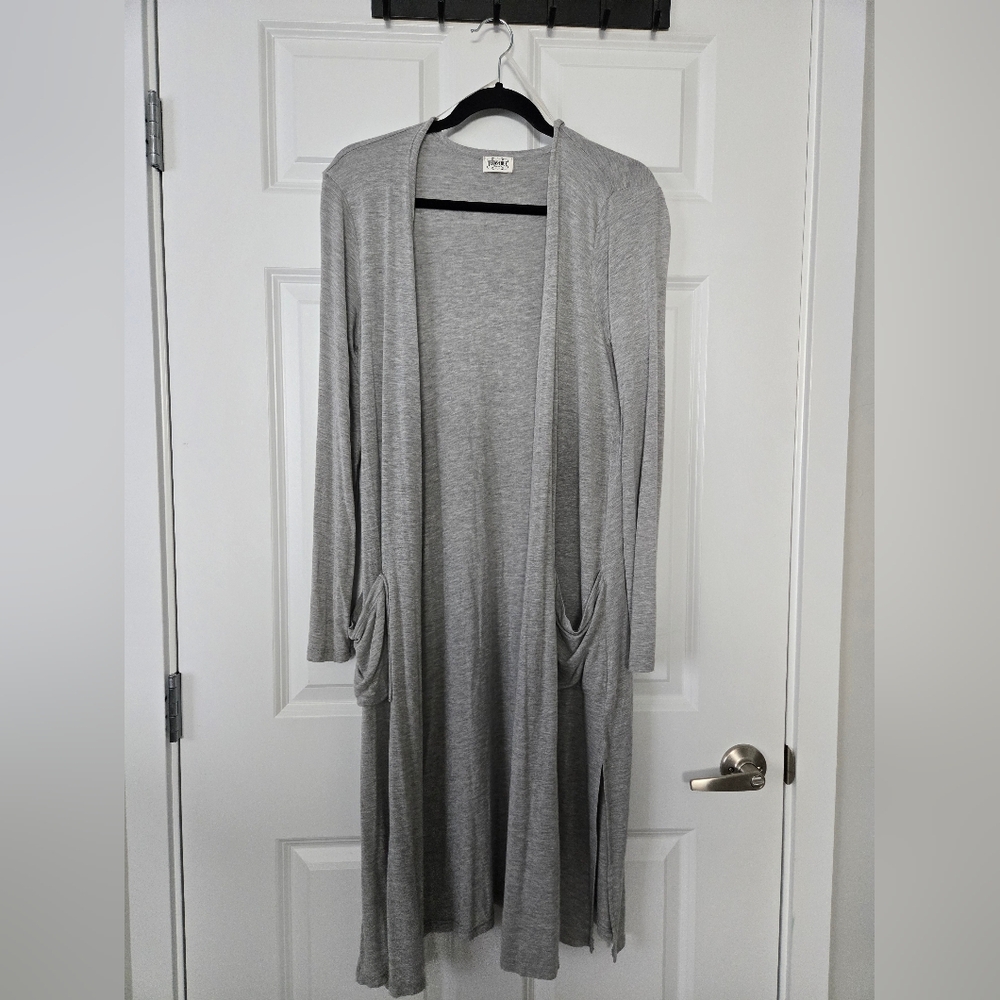 Gray Duster Cardigan With Pockets